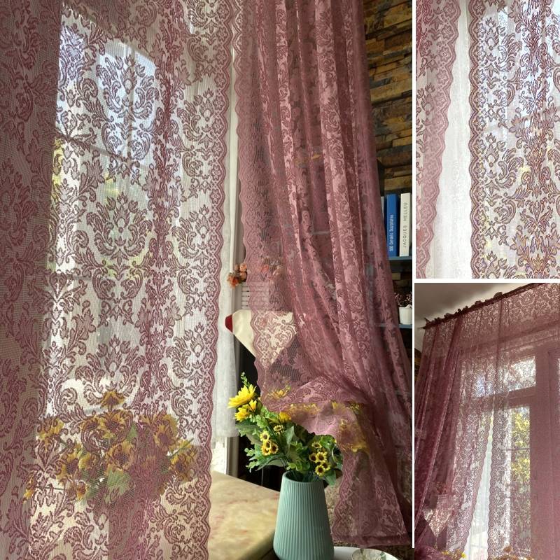 Korean pastoral lace curtain wavy bay window balcony pure color finished beautiful half curtain curtain American -style window screen