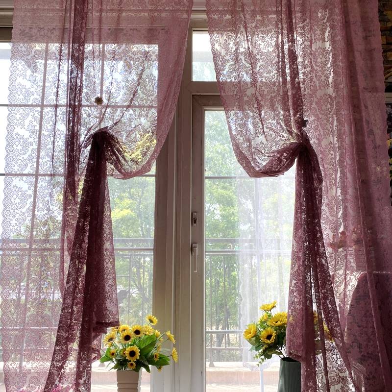 Korean pastoral lace curtain wavy bay window balcony pure color finished beautiful half curtain curtain American -style window screen