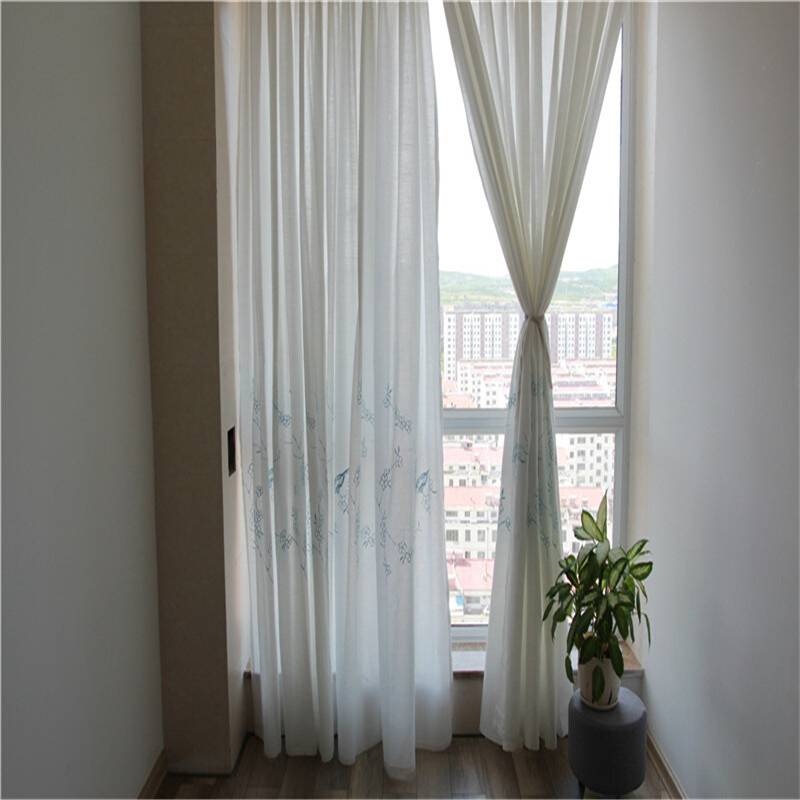Curtain finished white embroidery, simple modern light transmittance, unprepared Nordic style bedroom balcony partition