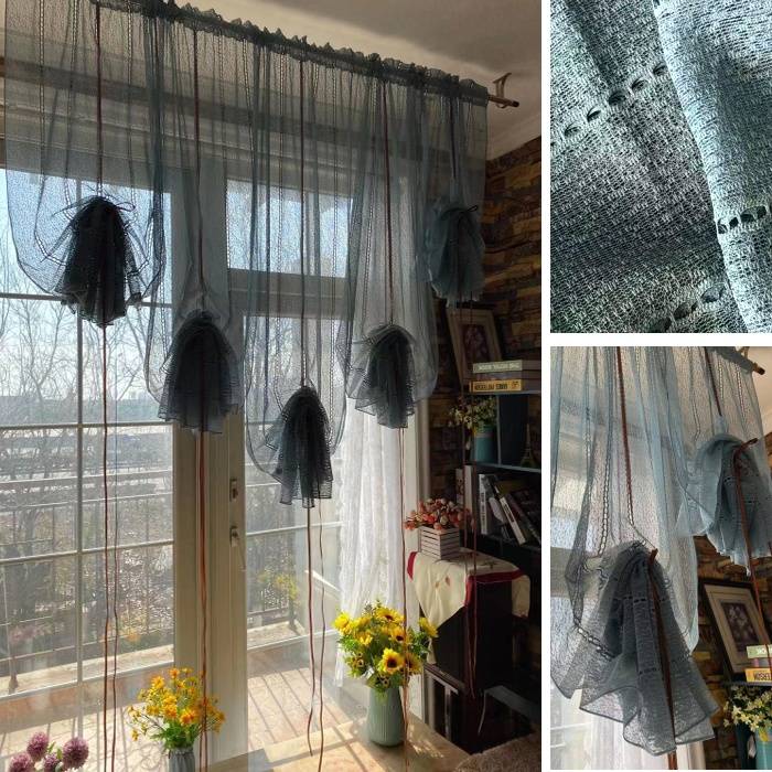 Pure color finished fan -shaped Korean style rising curtain
