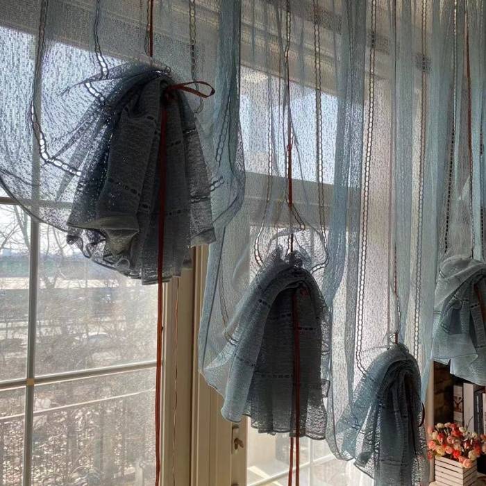 Pure color finished fan -shaped Korean style rising curtain