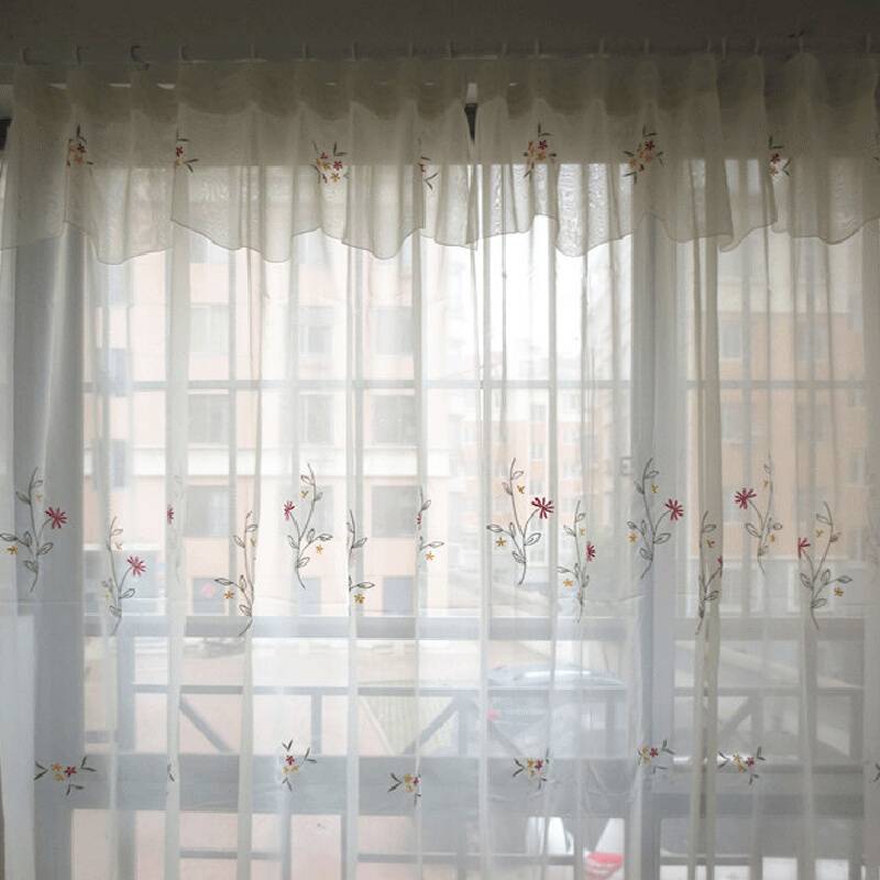 Original single finished curtain embroidered screen curtain simple balcony bedroom living room window screen embroidery hook curtain head clearance