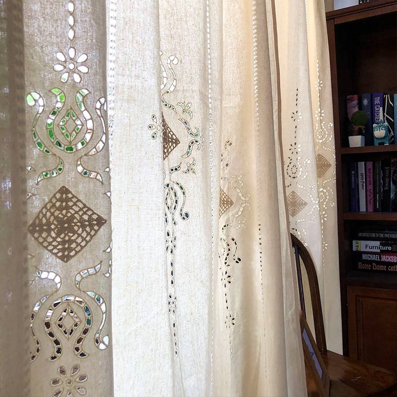 American rural French Mediterranean retro cotton coarse -cloth living room bedroom curtain exit