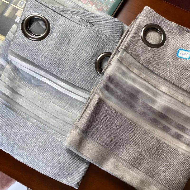 Gray stripes punching finished curtain curtain, Northern Europe's minimalist living room bedroom bedroom study curtain special offer