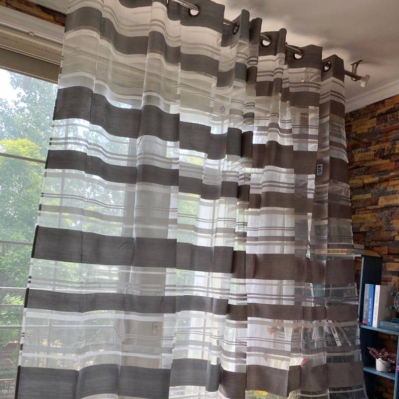 Gray stripes punching finished curtain curtain, Northern Europe's minimalist living room bedroom bedroom study curtain special offer