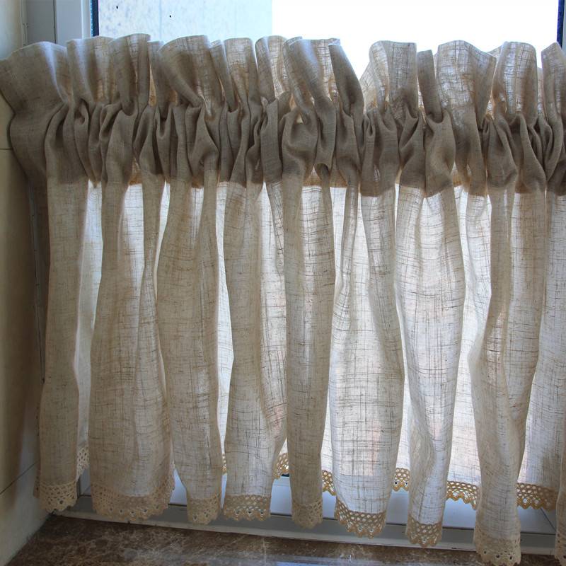 Can customize the linen small curtain rural rural rural short curtain balcony semi -curtain door curtain separation from punching