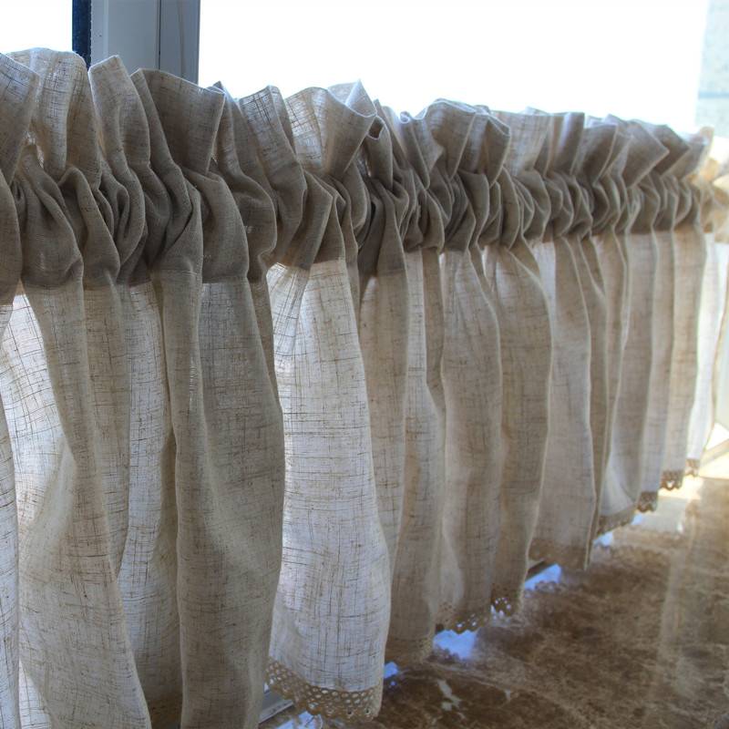 Can customize the linen small curtain rural rural rural short curtain balcony semi -curtain door curtain separation from punching