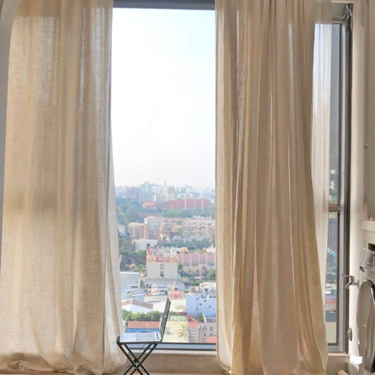 Half -shading linen -linked hook perforated curtains