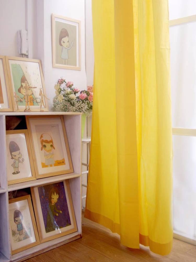 Bright yellow pure cotton and linen Nordic minimalist small curtains