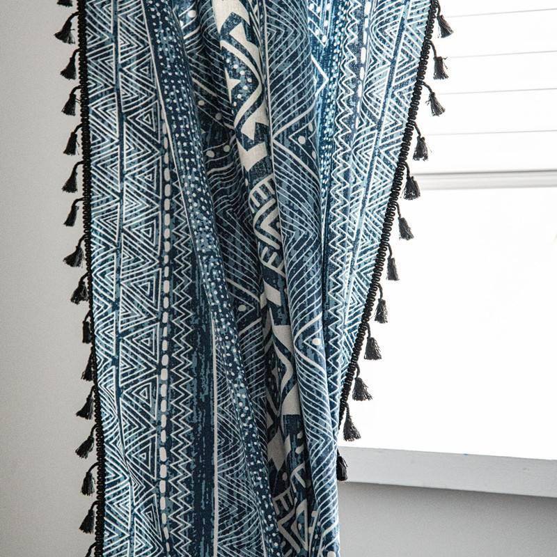 Products Bohemian curtains blue geometric printing homestay living room Kitchen curtain American customization
