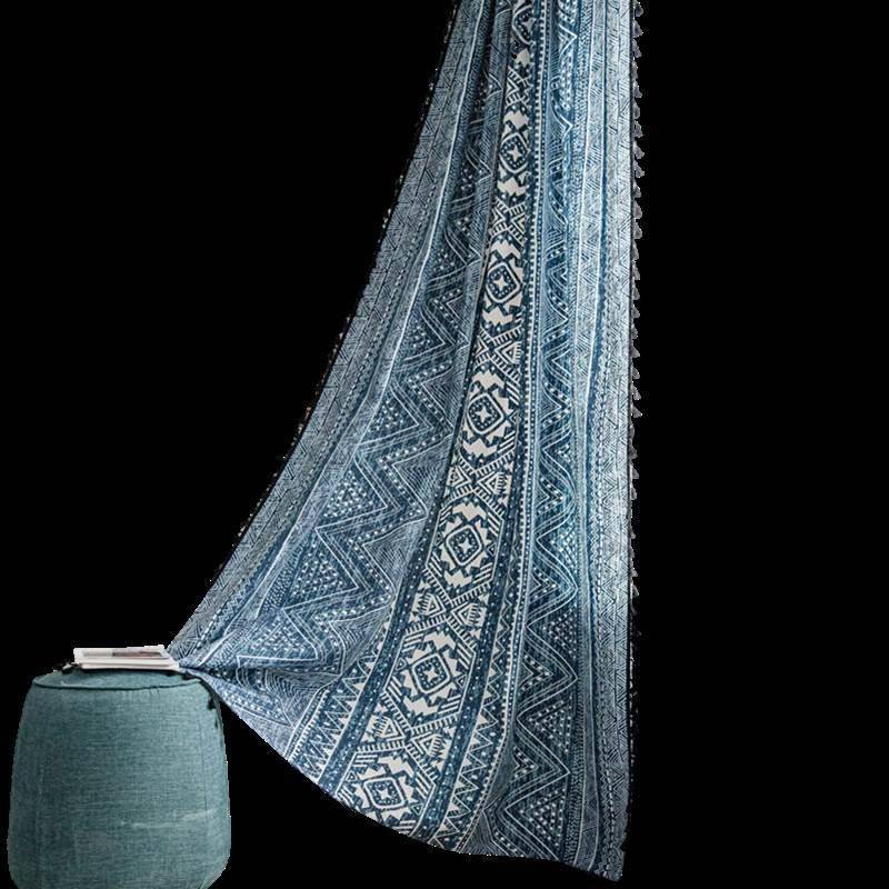 Products Bohemian curtains blue geometric printing homestay living room Kitchen curtain American customization