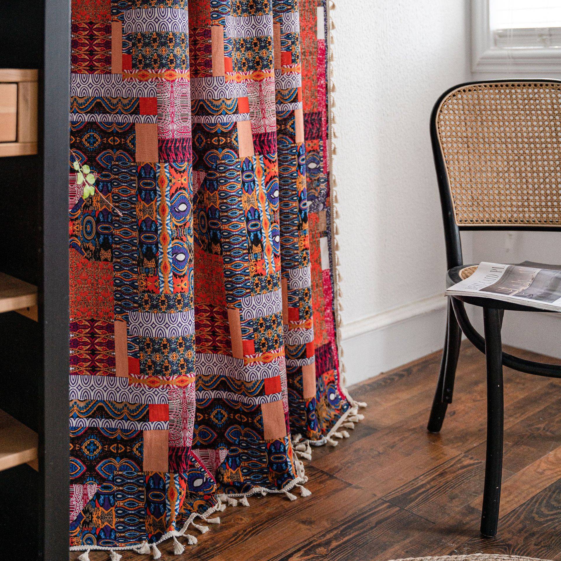 American -style Bomanian ethnic style half -shading, landmark curtain bedroom bay window partition decorative cloth curtain