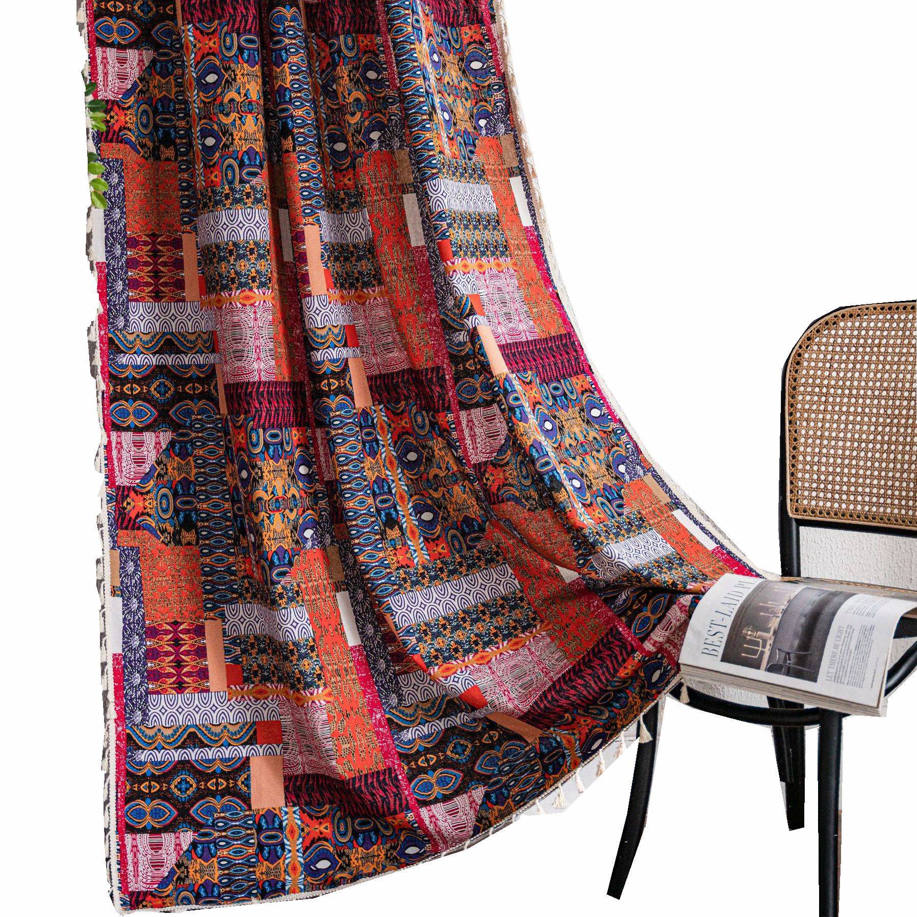 American -style Bomanian ethnic style half -shading, landmark curtain bedroom bay window partition decorative cloth curtain