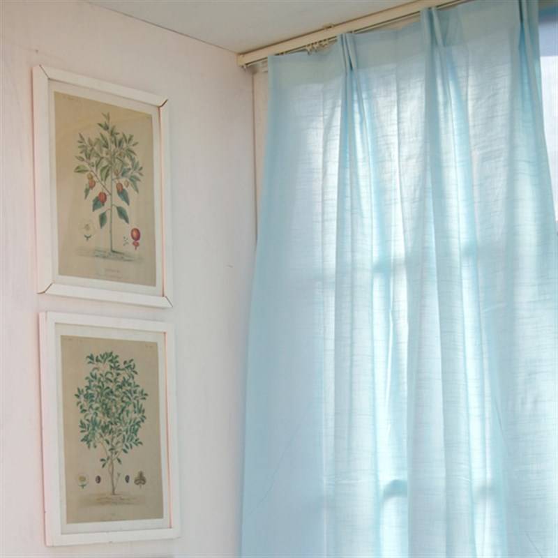 Exporting pure cotton and hemp curtains Mediterranean powder blue Japanese -style children's room small fresh linen show finished products