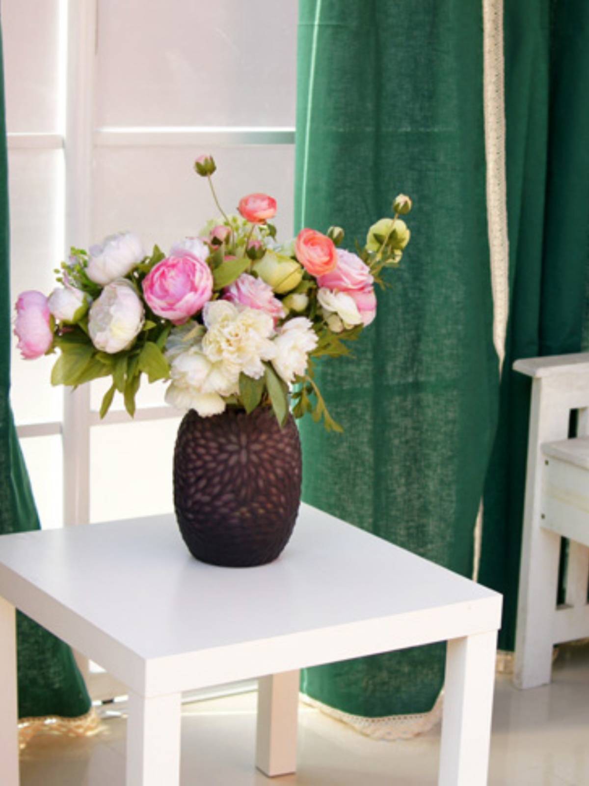 American rural ink green cotton border curtain