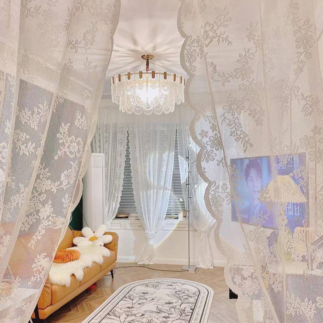 Product curtain American French -style white screen curtains Living room Lace lace bed mantle