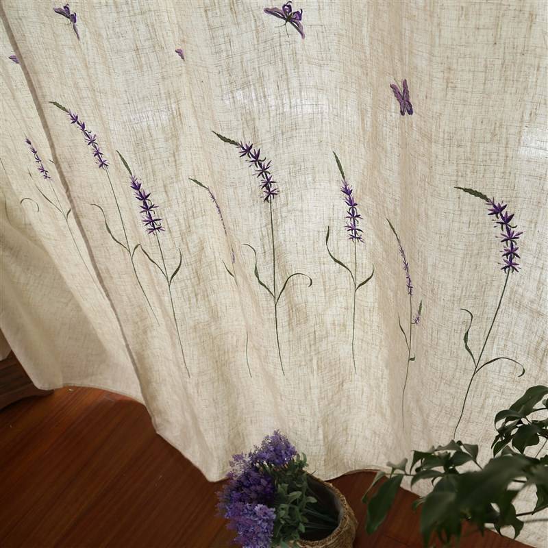 Linen rural pastoral finished curtain curtain living room bedroom balcony floor rental house curtain finished product special offer 