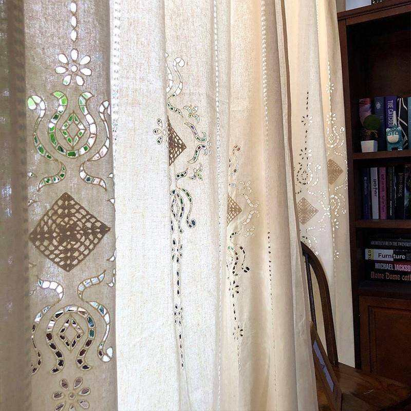 American rural French Mediterranean retro cotton coarse -cloth living room bedroom curtain exit