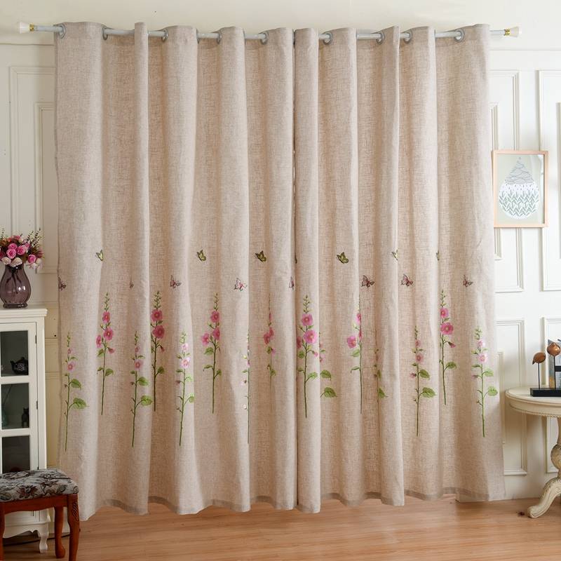 European simplicity modern embroidered curtain floor -to -ceiling window shading cotton, hemp curtain cloth multi -specification living room bedroom balcony