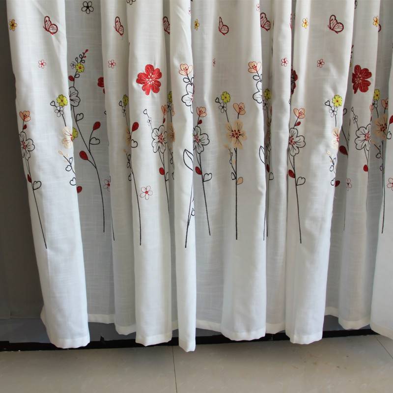 New product curtains, finished product light -transmitted white thick embroidered flower curtain partition living room balcony embroidery cover