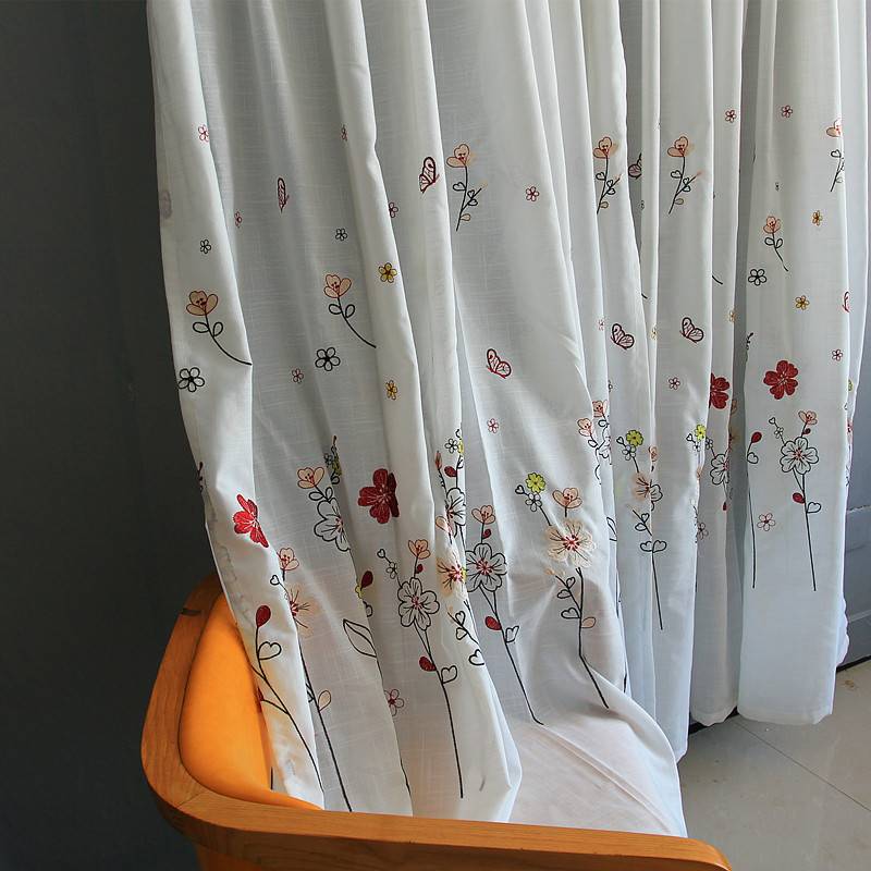 New product curtains, finished product light -transmitted white thick embroidered flower curtain partition living room balcony embroidery cover
