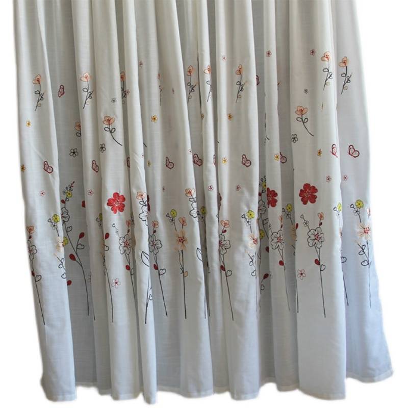 New product curtains, finished product light -transmitted white thick embroidered flower curtain partition living room balcony embroidery cover
