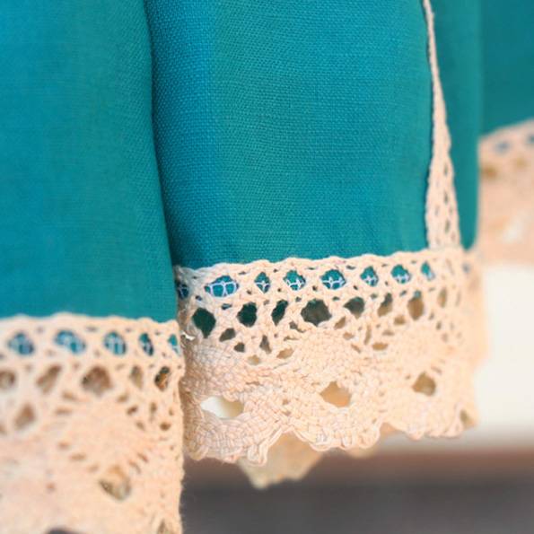 Korean style, blue -green cotton and linen finished curtain customization