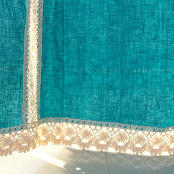 Korean style, blue -green cotton and linen finished curtain customization