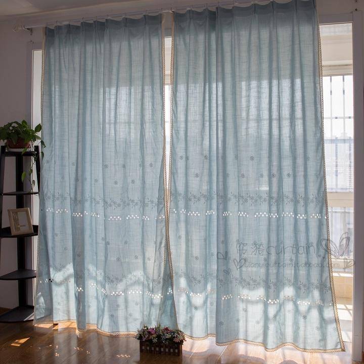 Blue Mediterranean American pastoral curtain retro embroidery living room bedroom balcony bay window curtain