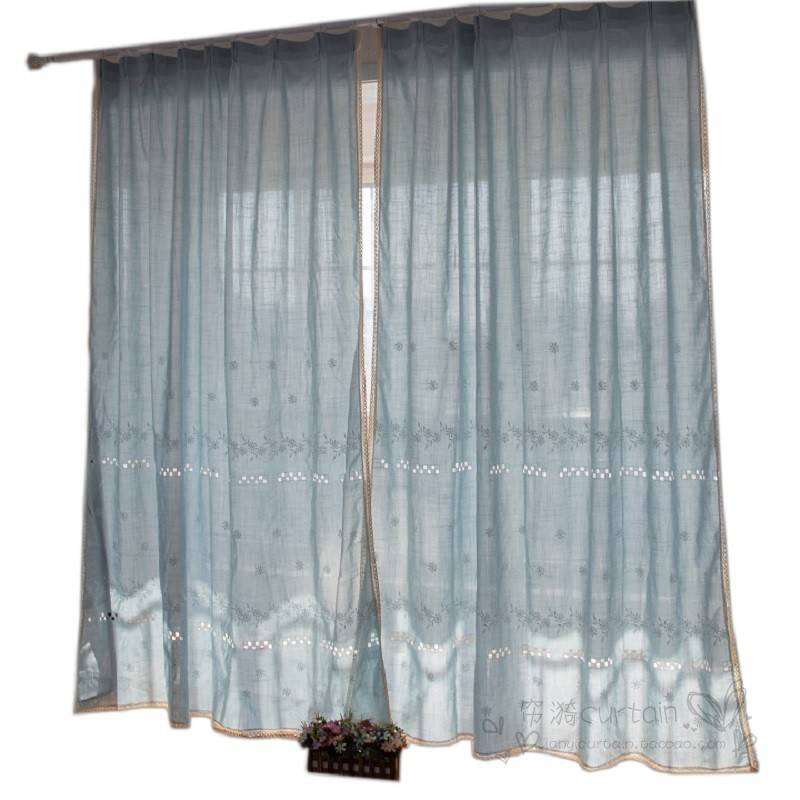 Blue Mediterranean American pastoral curtain retro embroidery living room bedroom balcony bay window curtain