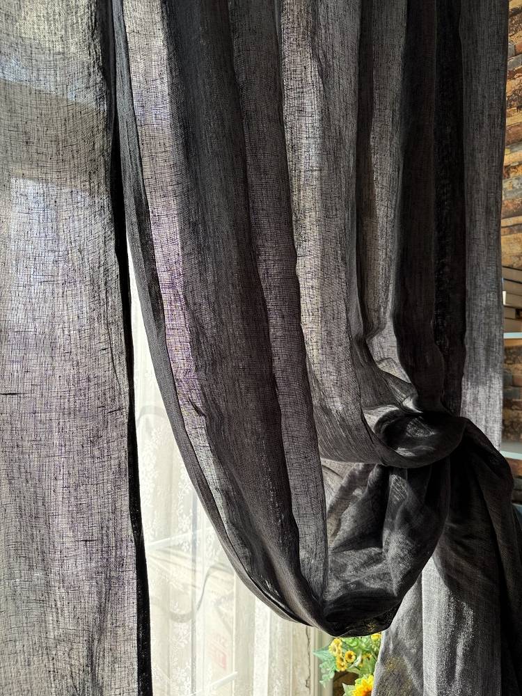 Pure color curtain of plain American retro linen window screen