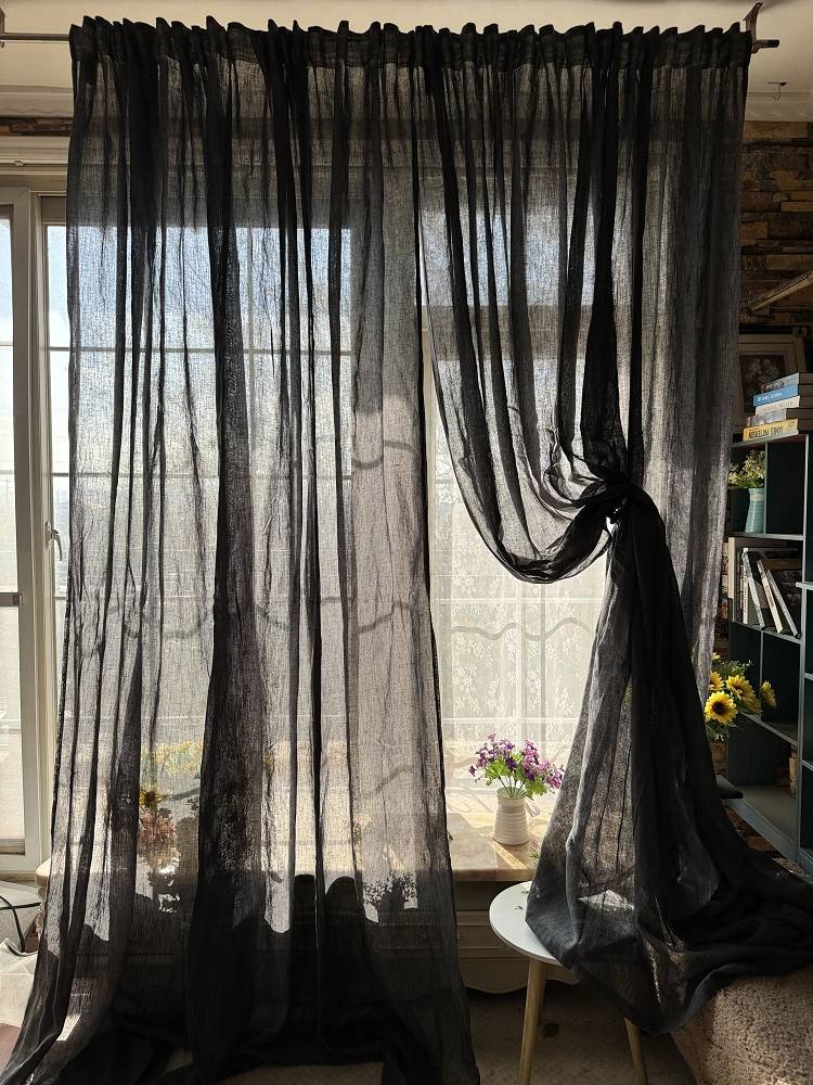 Pure color curtain of plain American retro linen window screen