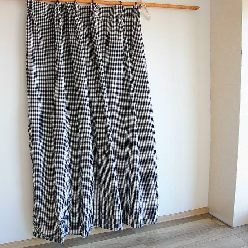 Fresh inventory grid polyester cotton curtain finished special price short curtain half curtain hook bedroom bay window simple and modern