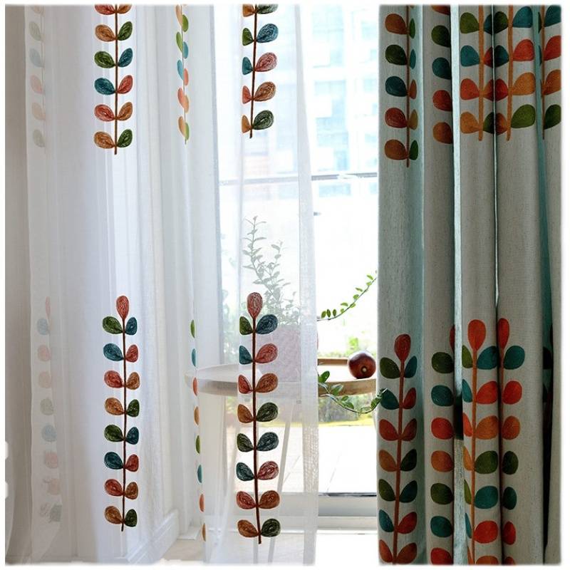 American rural style Korean rural cotton cotton hemp embroidery homestay bedroom bedroom living room colorful skewers grass curtain