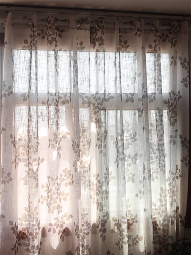 Original single original white imitation hemp leaf printing simple modern punch finished product fabric curtain