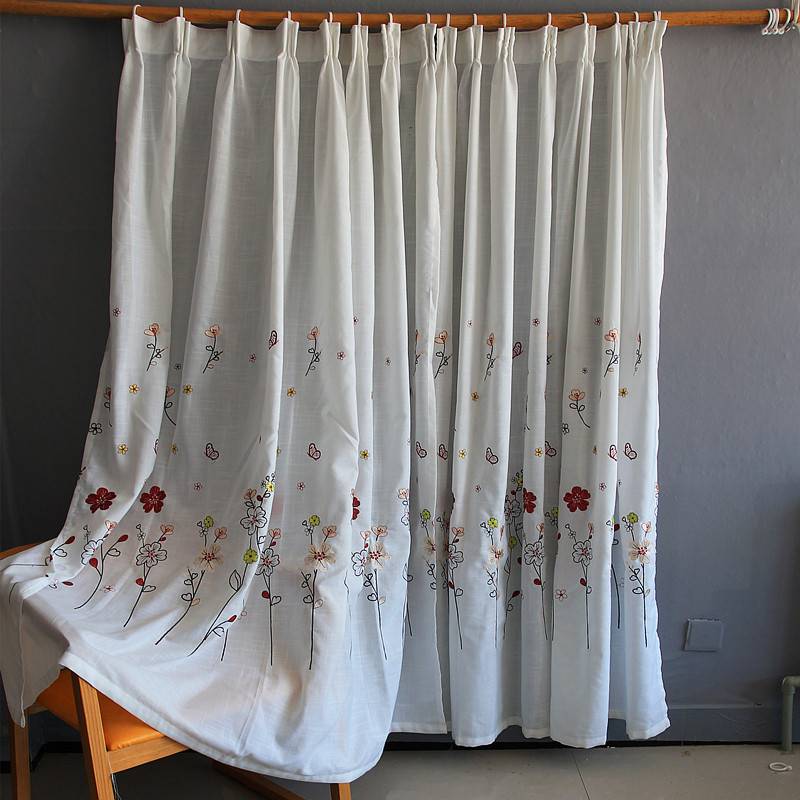 Embroidery curtains can customize the linked hook models Podong balcony bedroom bay windows simple semi -shading