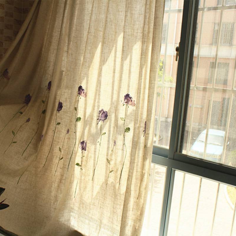 Substation of linquets, linen embroidery finished curtains, embroidery half -shading hook rods, simple and modern