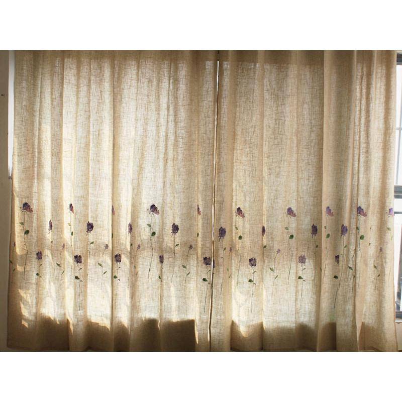 Export simplicity Modern embroidery curtain finished semi -shading bedroom balcony bay window linen linen embroidery hook rod