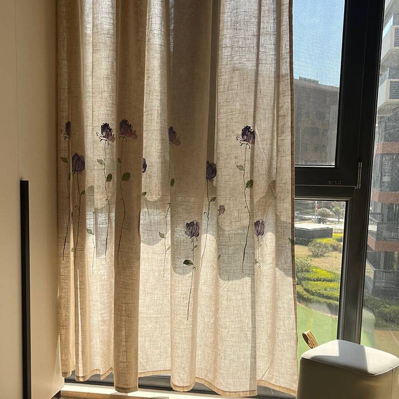 Export simplicity Modern embroidery curtain finished semi -shading bedroom balcony bay window linen linen embroidery hook rod