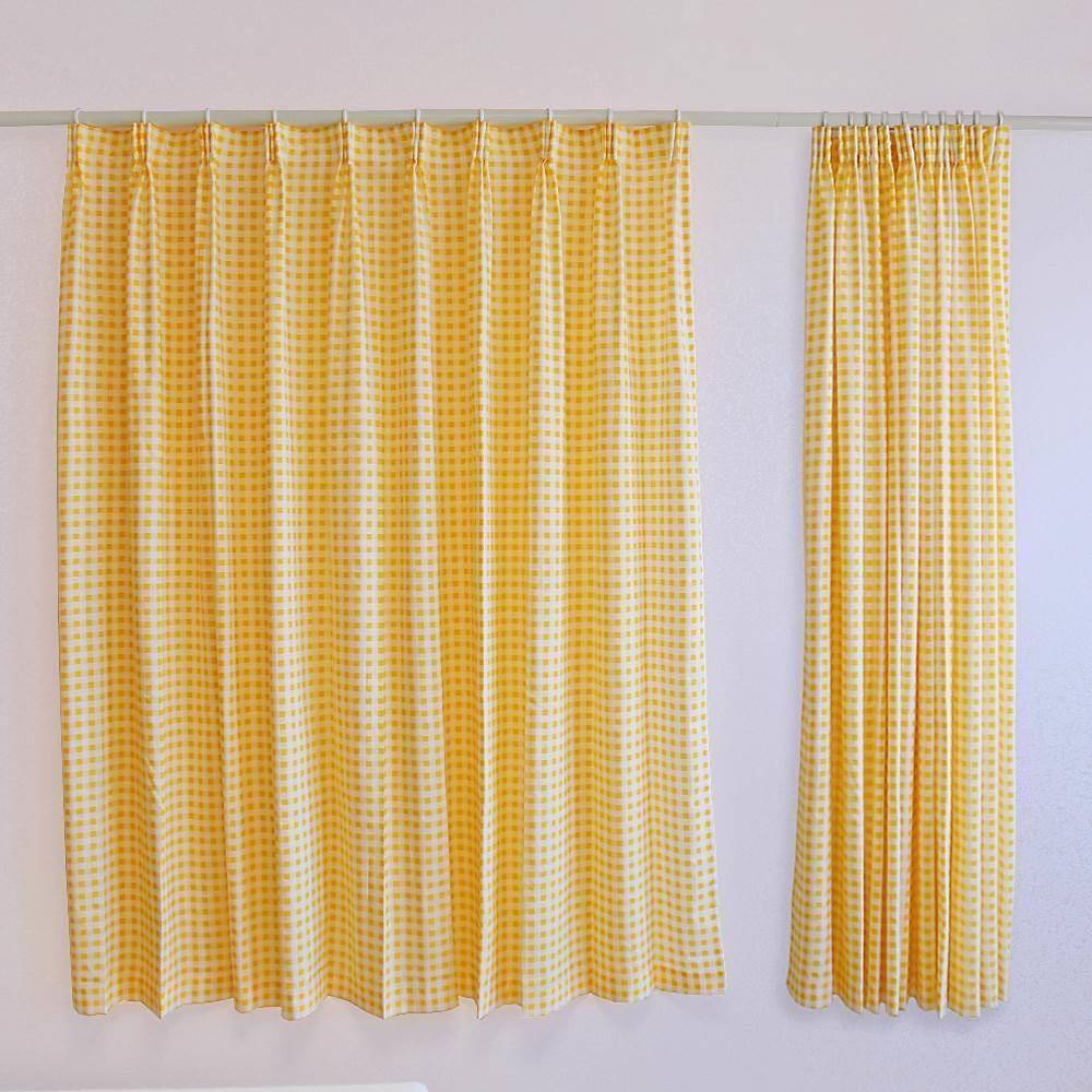Rental house yellow plaid curtain magic stick model small fresh half curtain half -shading short curtain bedroom balcony