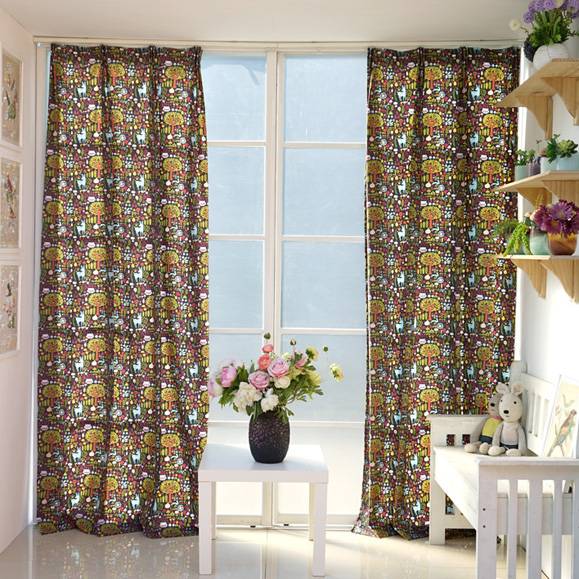 Creative new product style small tree cartoon cotton bedroom children's room fresh finished product custom curtain American style