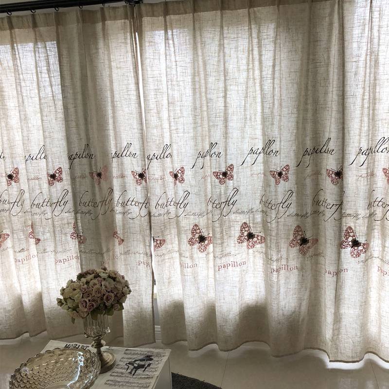Semi -price clearance curtain American fresh pastoral style, simple modern embroidered polyester flax curtain, living room landing curtain