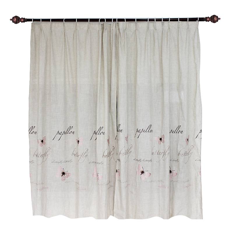 Semi -price clearance curtain American fresh pastoral style, simple modern embroidered polyester flax curtain, living room landing curtain