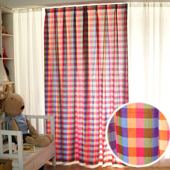 Exit Northern Europe's Qingcang color grid cotton bedroom living room Study room American rural retro small curtains
