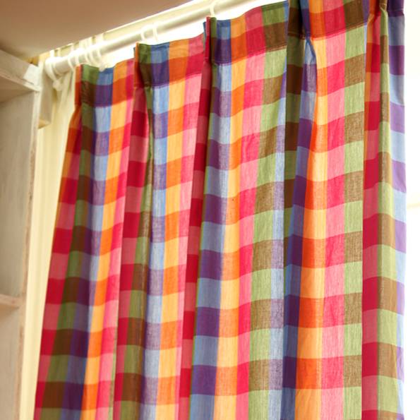 Exit Northern Europe's Qingcang color grid cotton bedroom living room Study room American rural retro small curtains