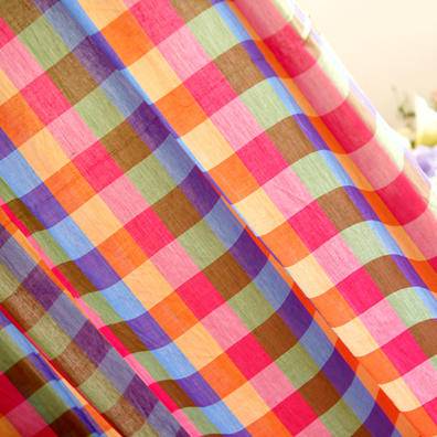 Exit Northern Europe's Qingcang color grid cotton bedroom living room Study room American rural retro small curtains