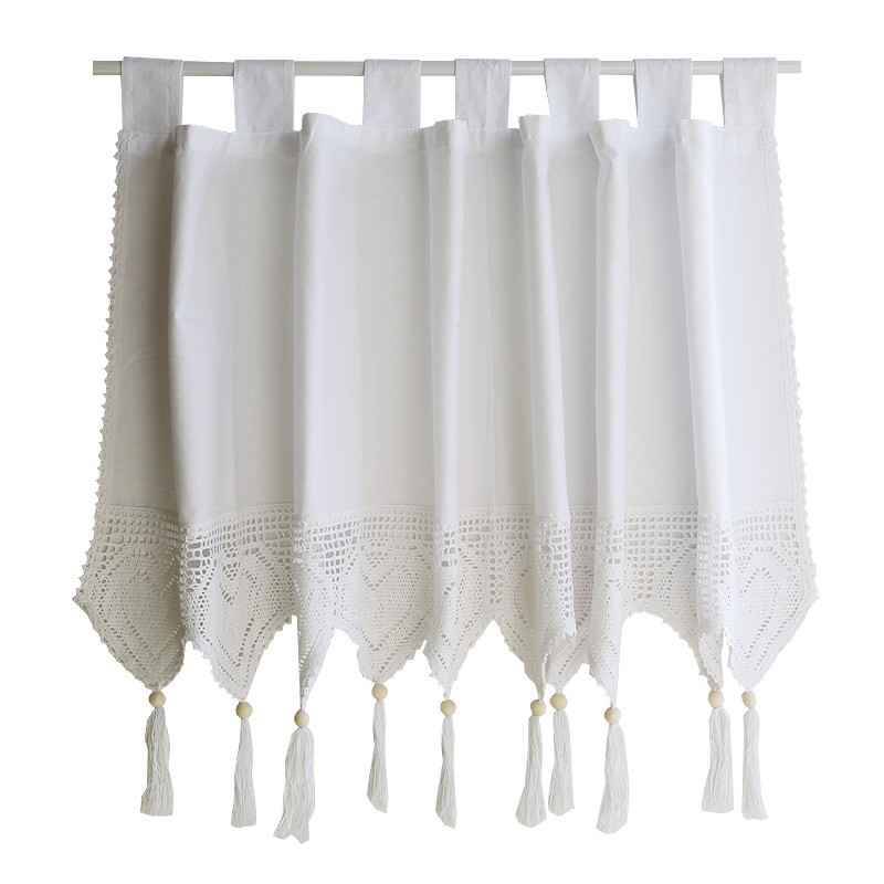 Pure white cotton cloth with short curtain curtain curtain, curtain, American half curtain peeling pole punch -free coffee curtain