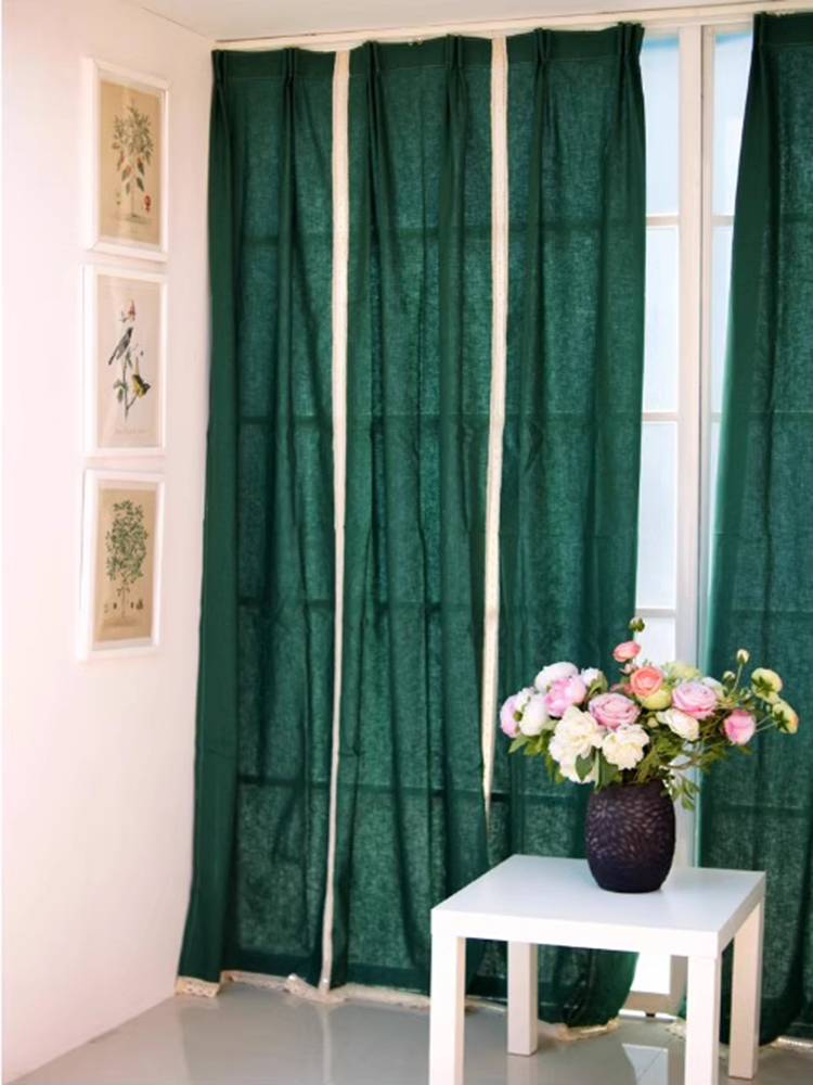 Export French style ink green pure cotton and linen curtain