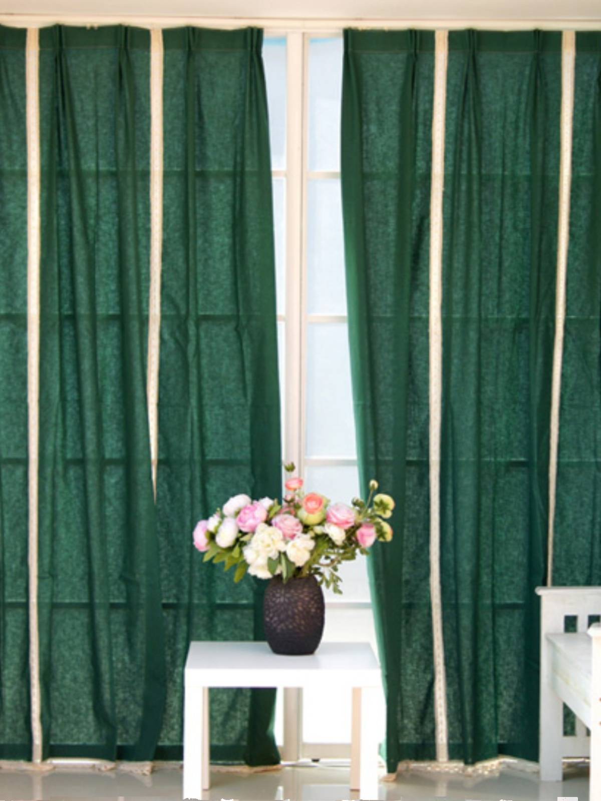 Export French style ink green pure cotton and linen curtain