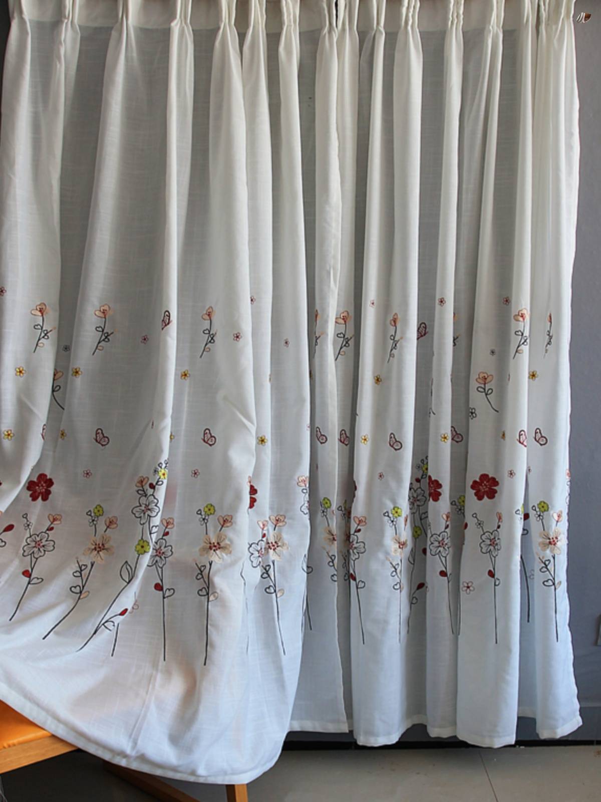 Customized half -shading cleaning hemp embroidery flower simple curtains